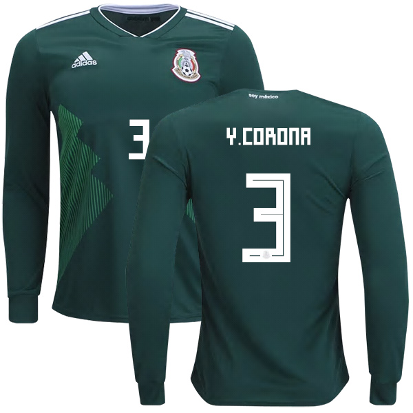 Mexico #3 Y.Corona Home Long Sleeves Kid Soccer Country Jersey